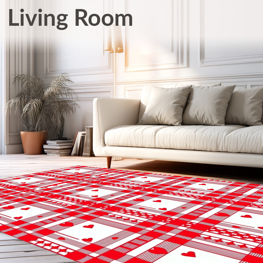 Red White Heart Plaid Collection Rug