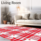 Red White Heart Plaid Collection Rug