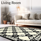 Intricate Black Cream Floral Lattice Rug