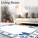 Whimsical Blue Snowflake Creatures Border Rug