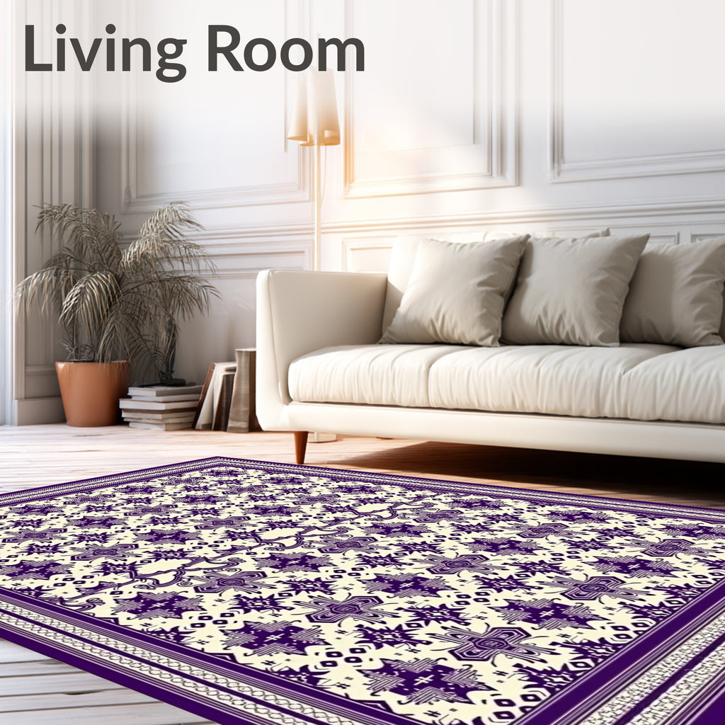 Deep Purple Geometric Medallion Border Rug