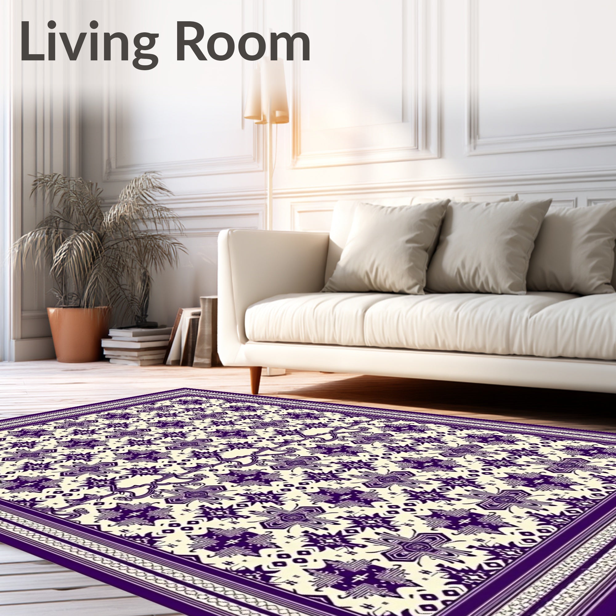 Deep Purple Geometric Medallion Border Rug