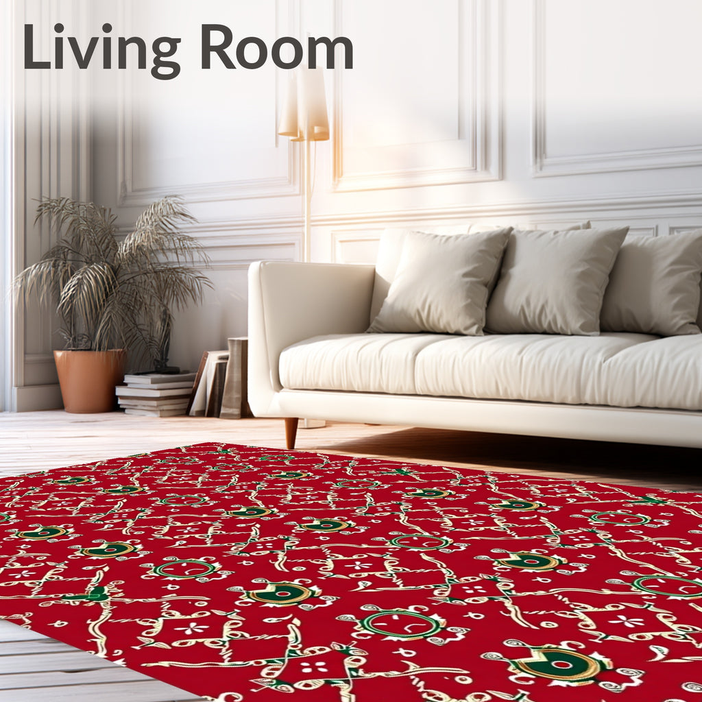 Red Emerald Green Orb Medallion Rug