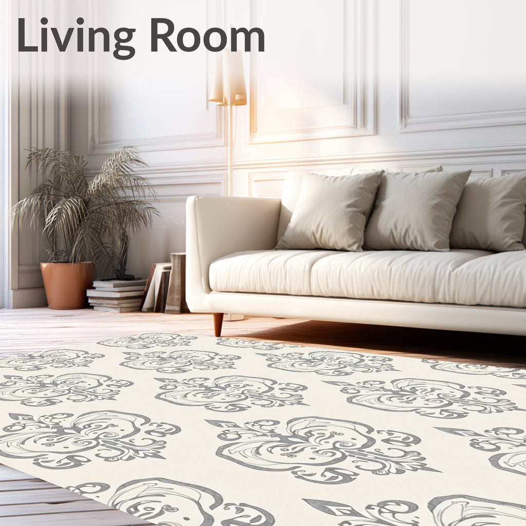 Vintage Gray Damask Scroll Rug