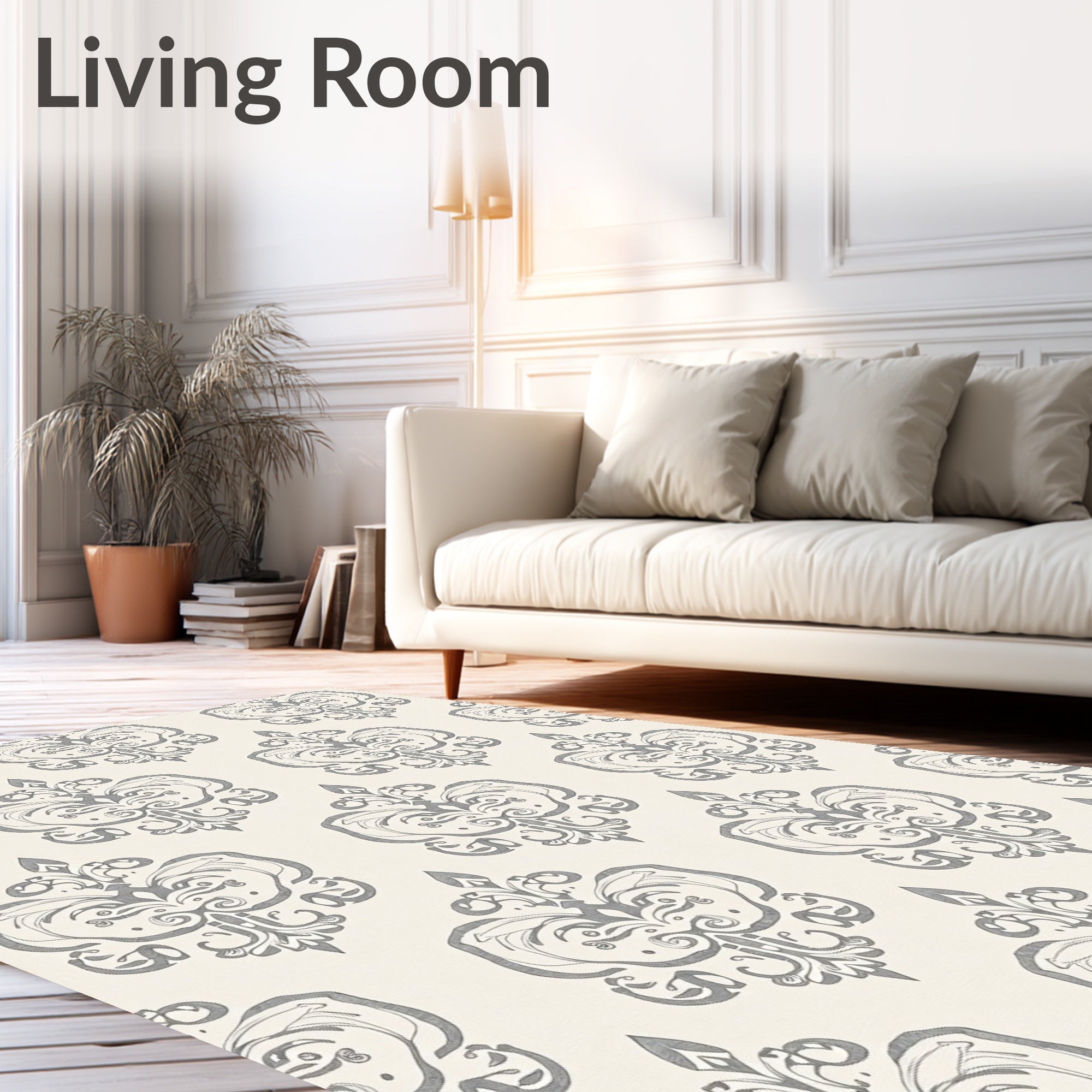 Vintage Gray Damask Scroll Rug