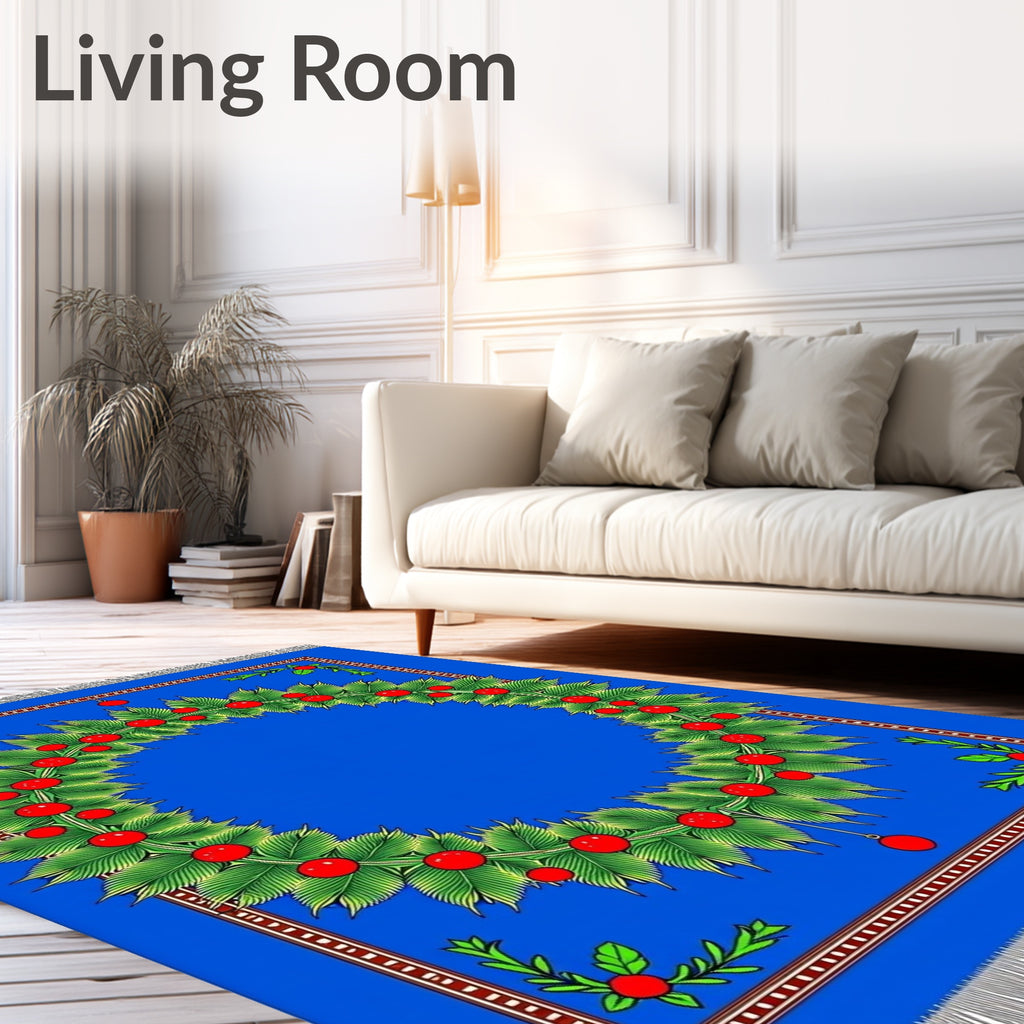 Azure Blue Wreath Berry Garland Rug