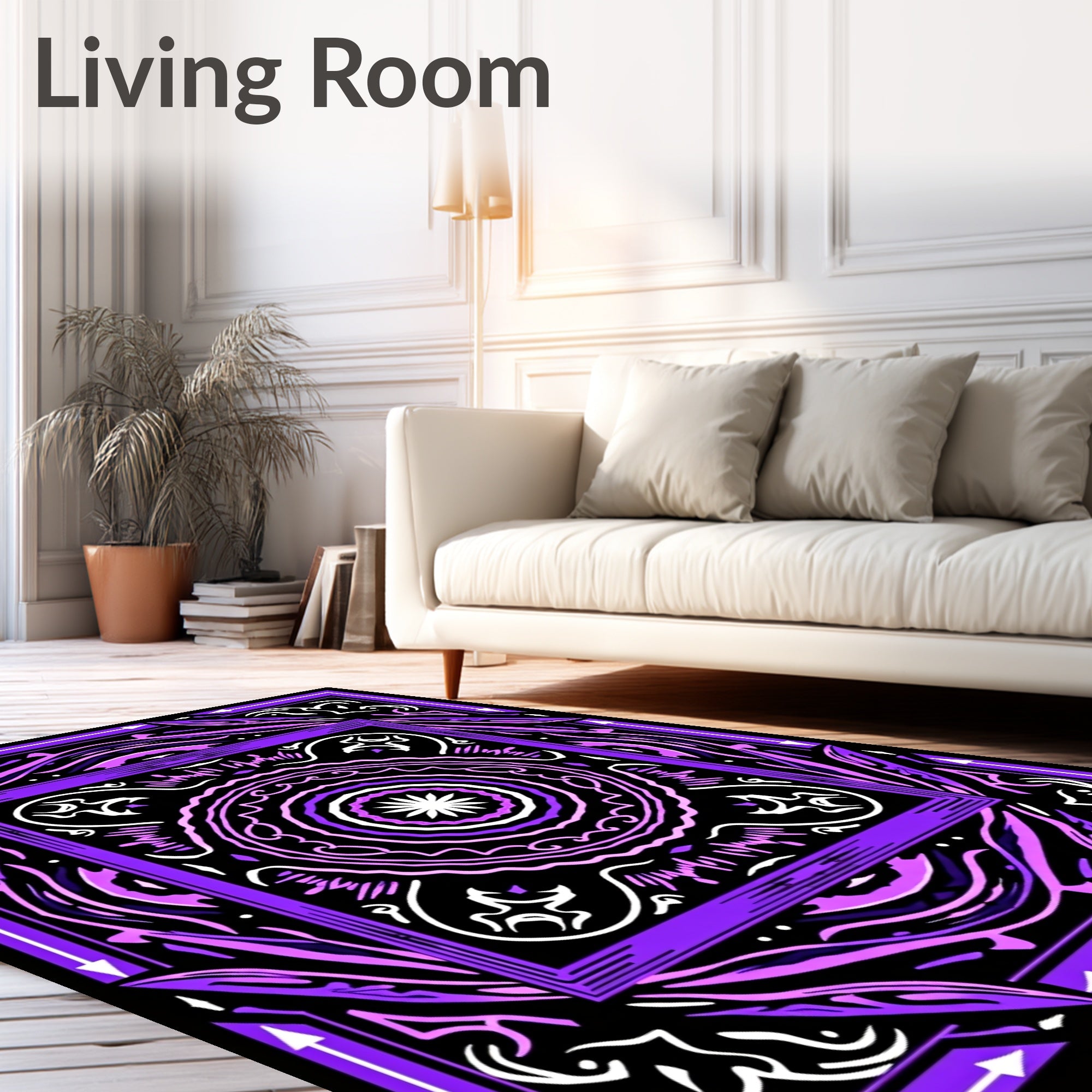 Vibrant Purple Mandala Abstract Square Rug