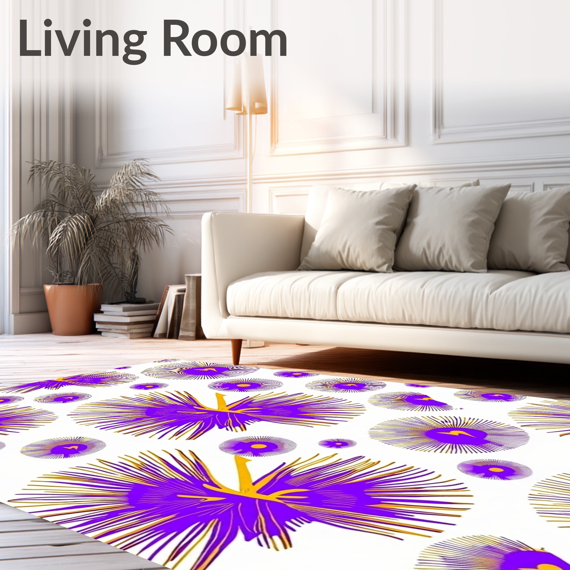 Vibrant Purple Yellow Sunburst Medallion Rug