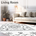 Monochromatic Gray Floral Mandala Diamond Rug