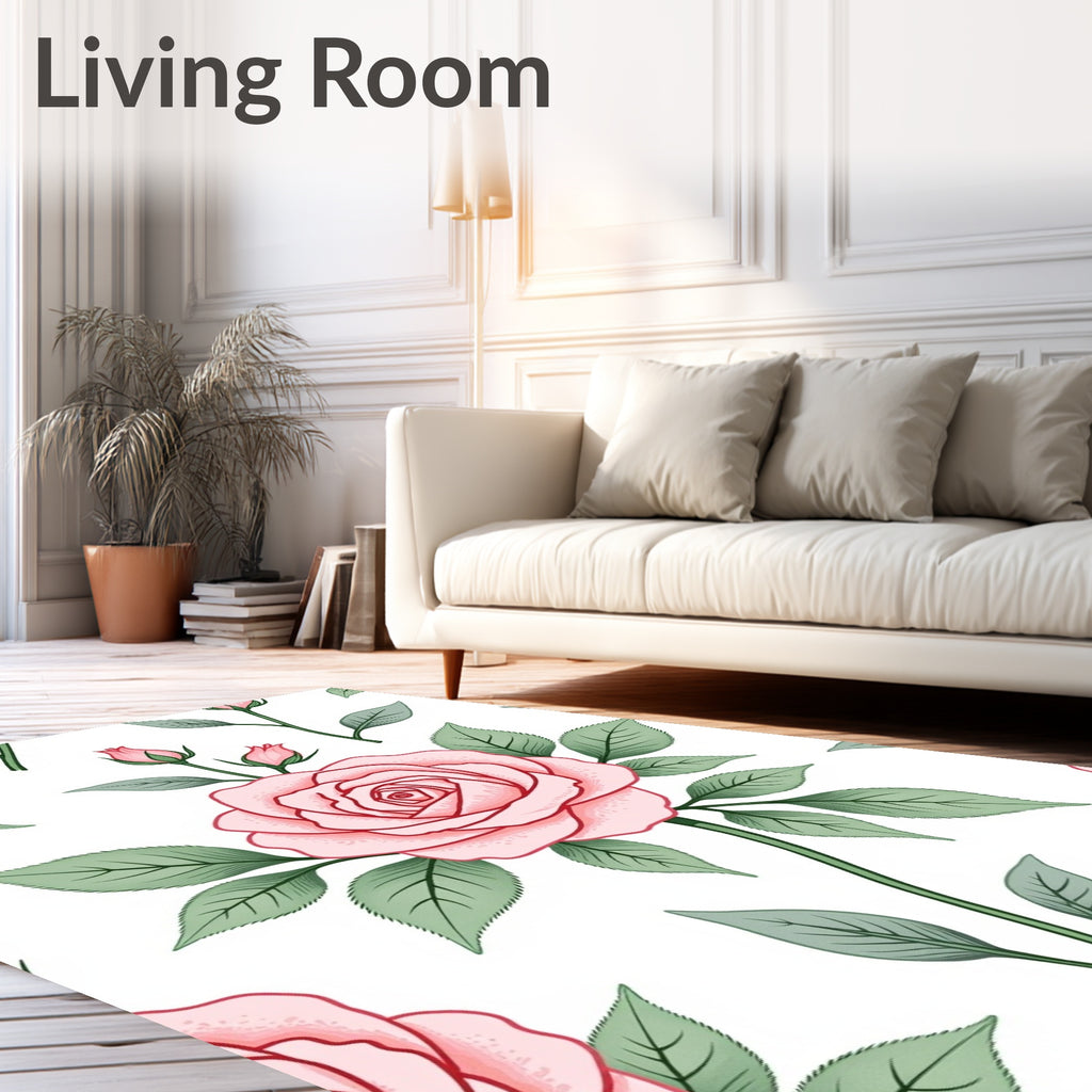 Soft Pink Rose Garden Floral Art Rug