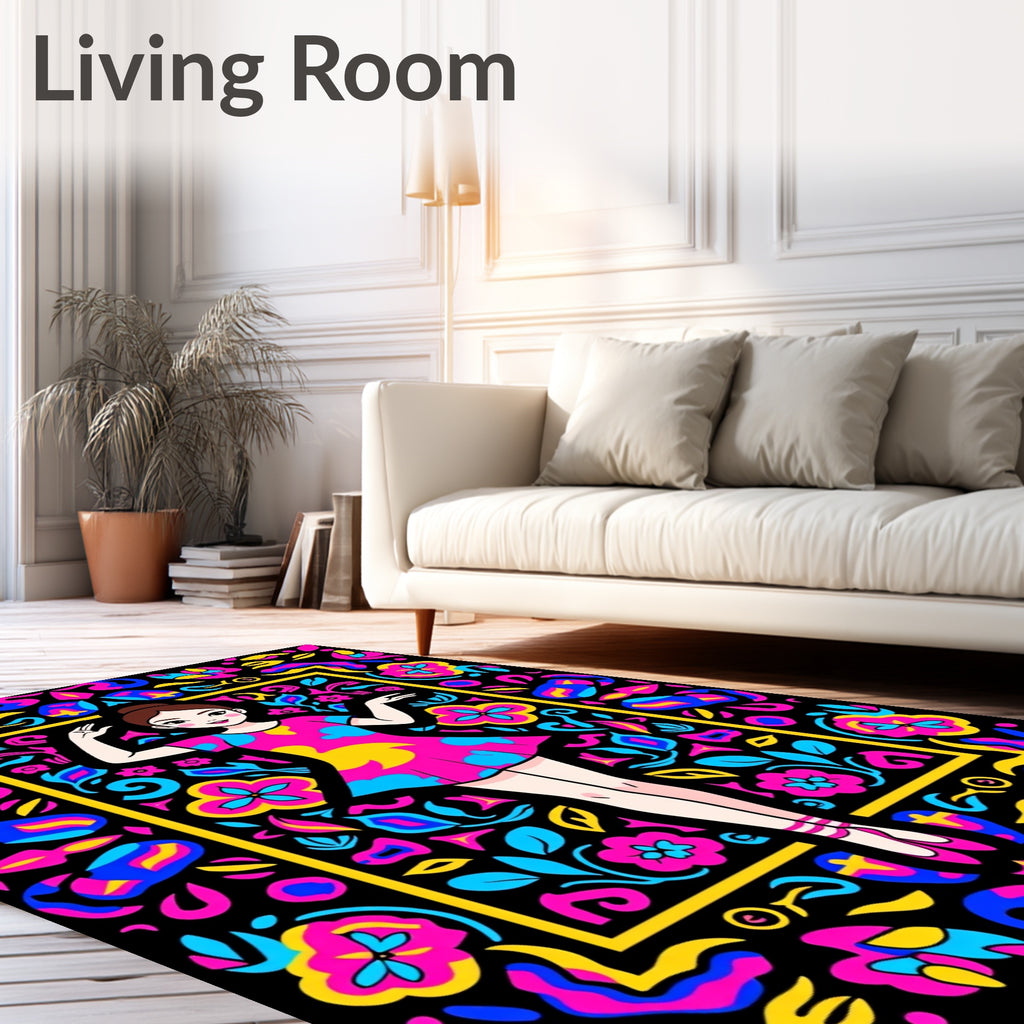 Vibrant Colorful Dancer Floral Frame Rug