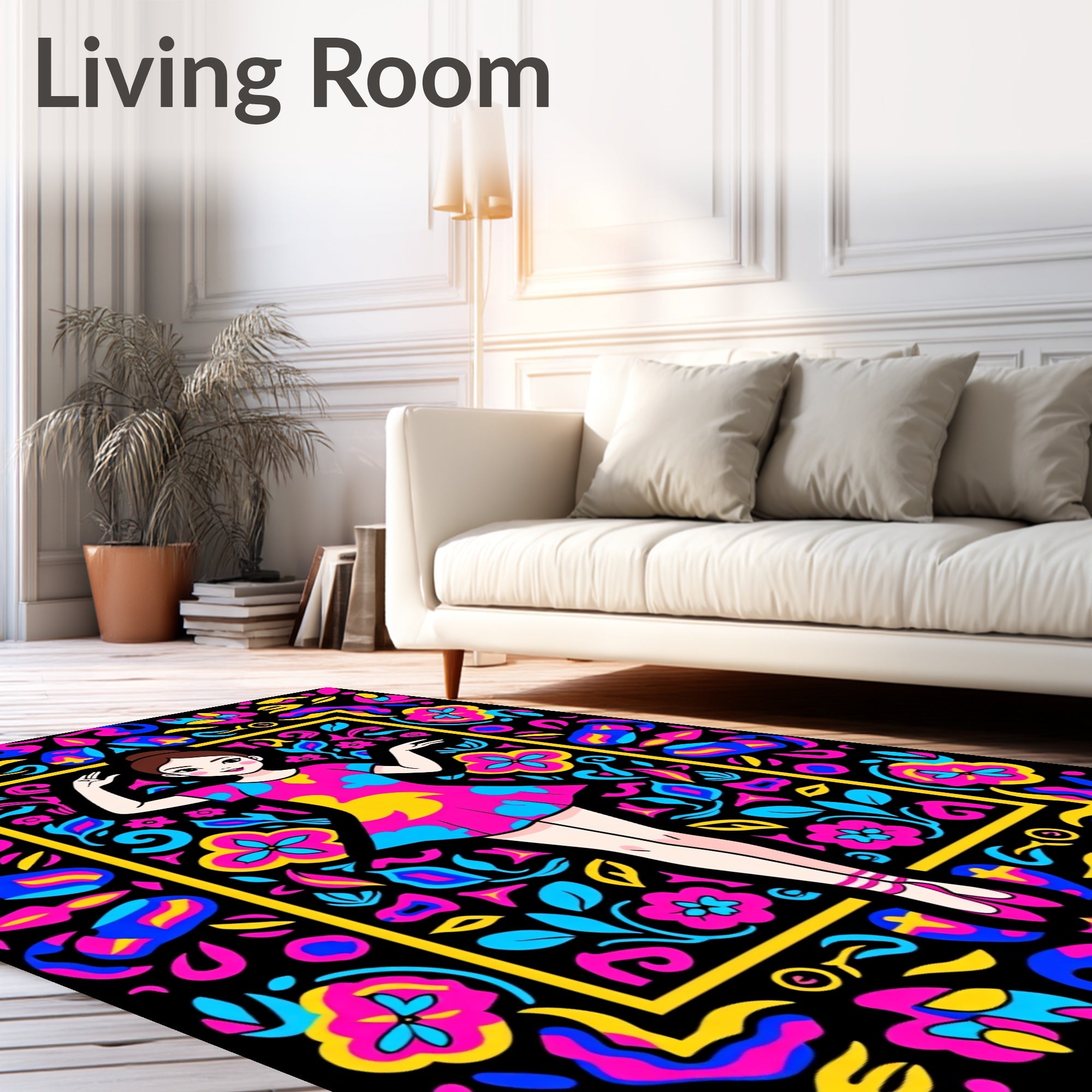Vibrant Colorful Dancer Floral Frame Rug