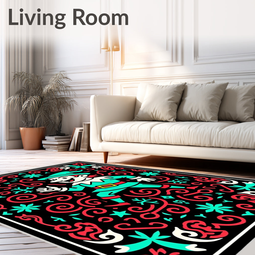 Joyful Elf Festive Swirls Red Turquoise Rug