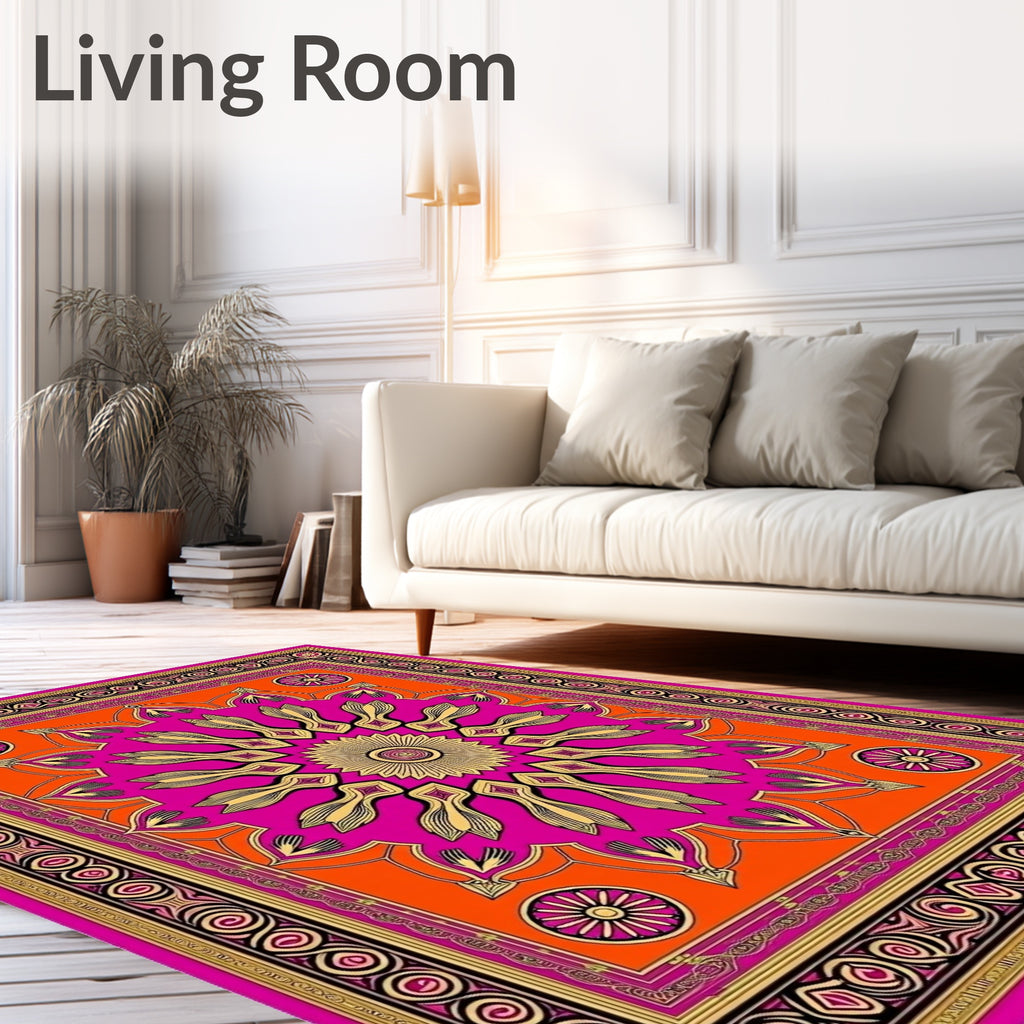 Vibrant Pink Orange Floral Mandala Rug