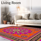 Vibrant Pink Orange Floral Mandala Rug