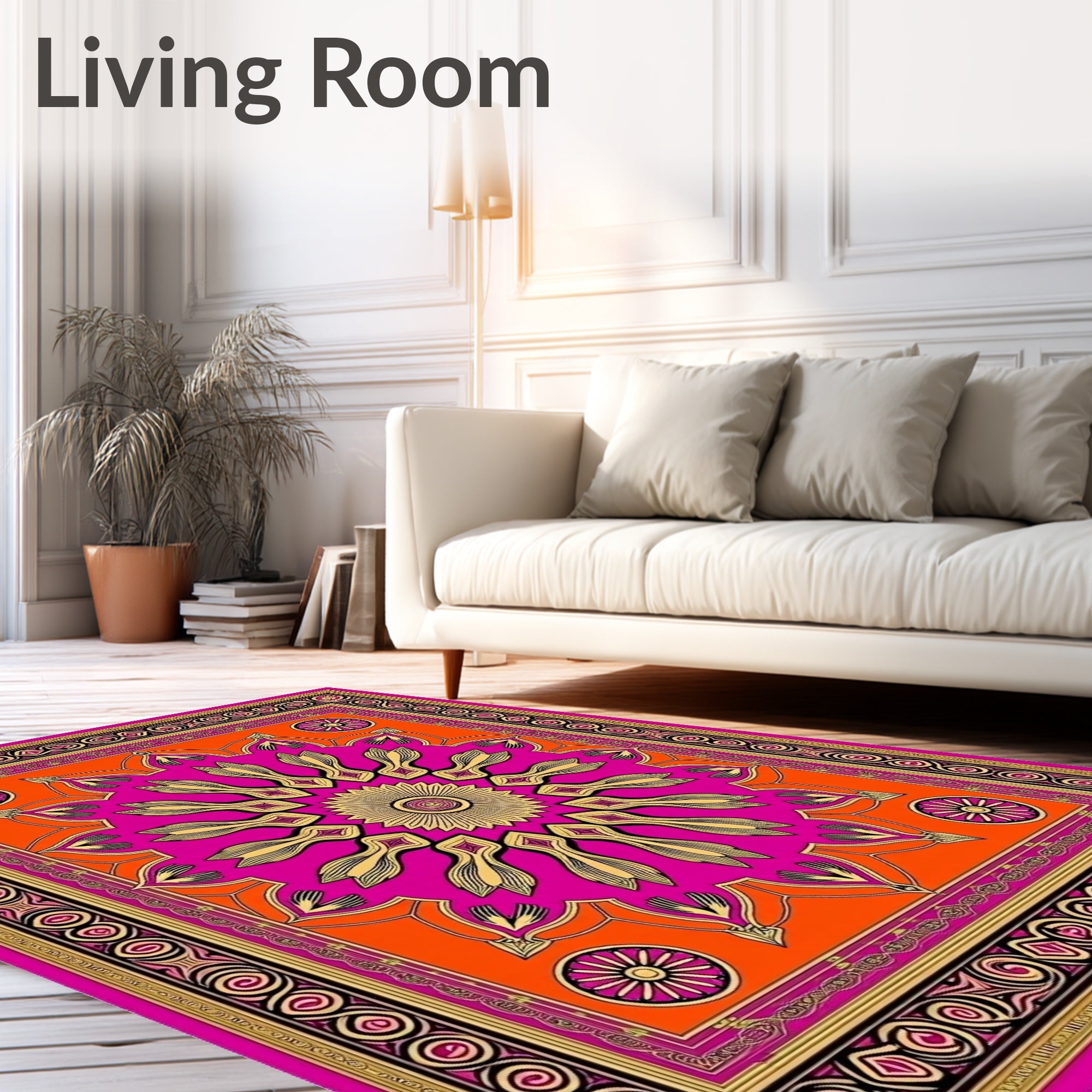 Vibrant Pink Orange Floral Mandala Rug