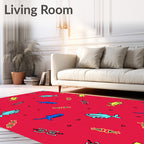 Vibrant Whimsical Fish Blue Yellow Red Rug