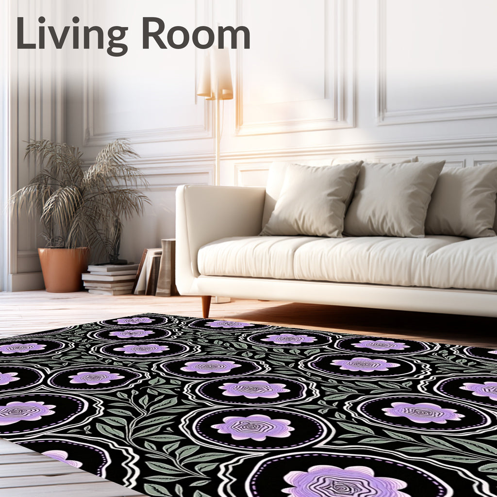 Purple Lavender Scrolled Floral Accents Rug