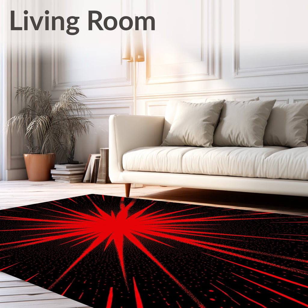 Vibrant Red Burst Abstract Rug