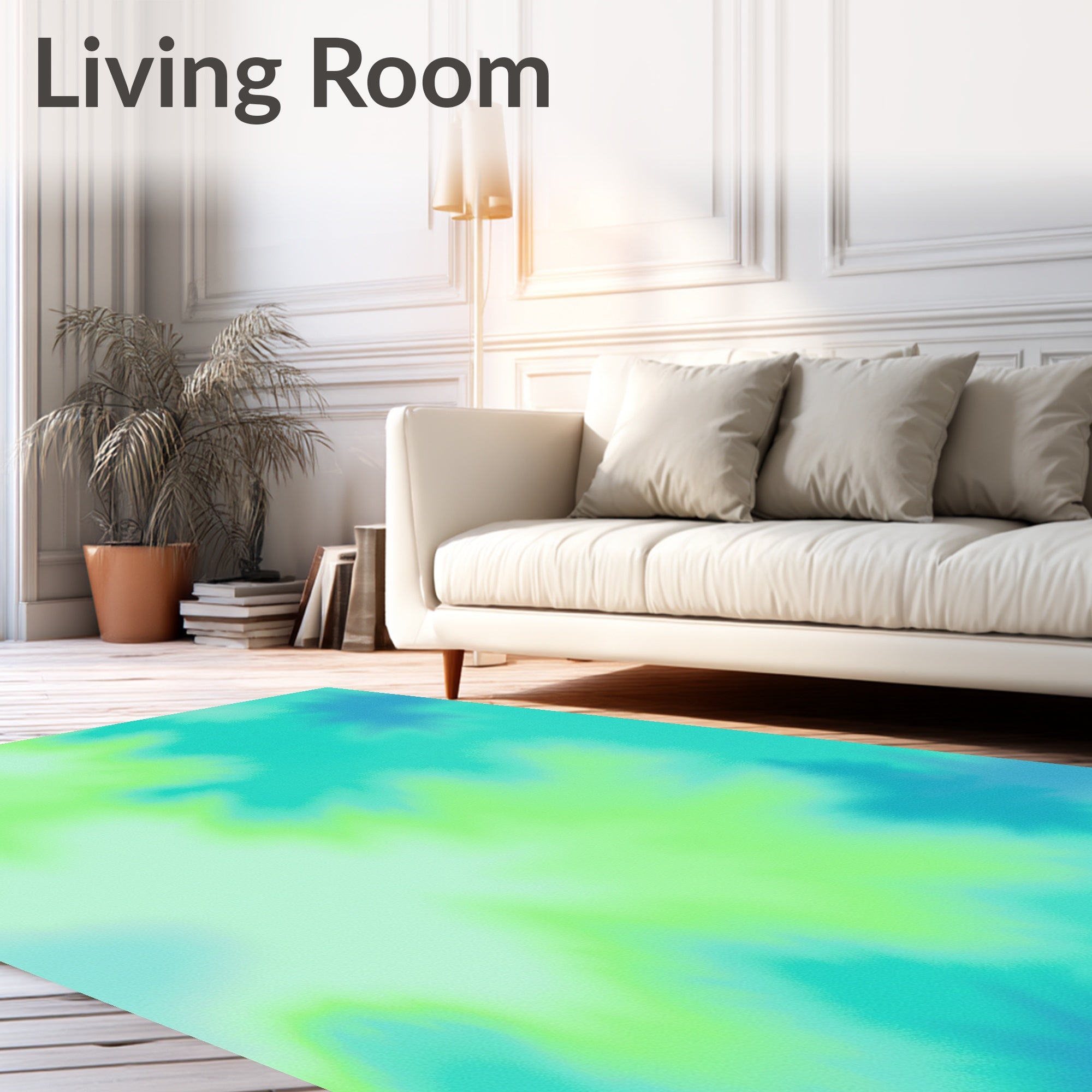 Vibrant Aqua Lime Splash Brushstrokes Rug