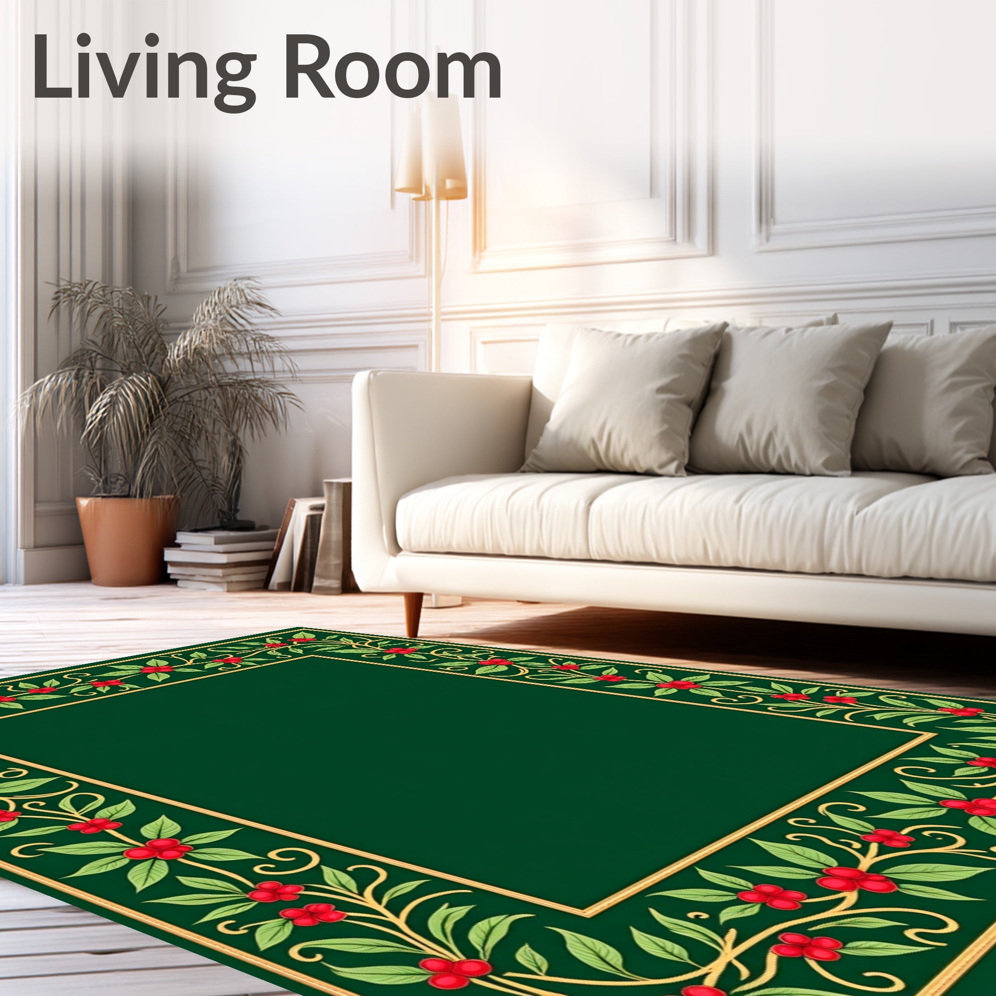 Emerald Holly Berry Garland Border Rug