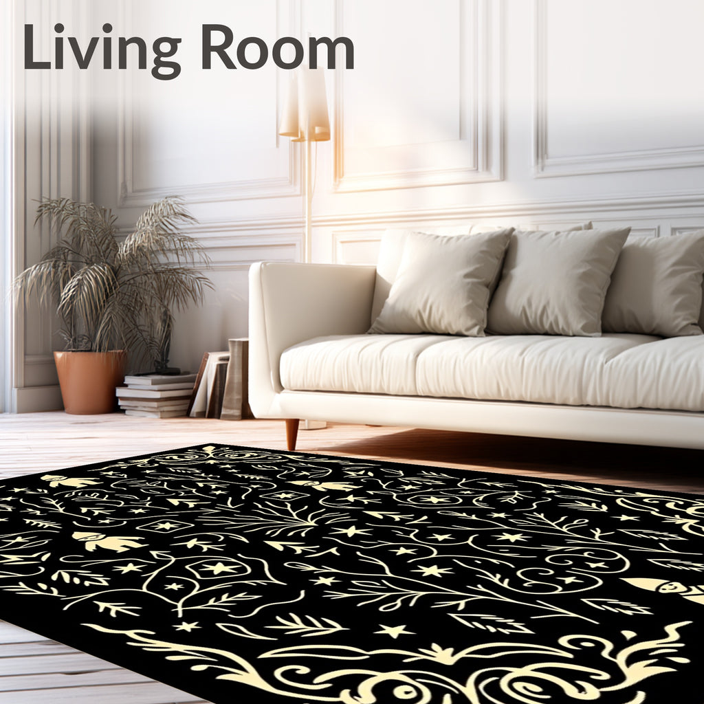 Whimsical Gnome Forest Cream Black Rug