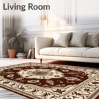 Dark Brown Floral Medallion Tapestry Rug