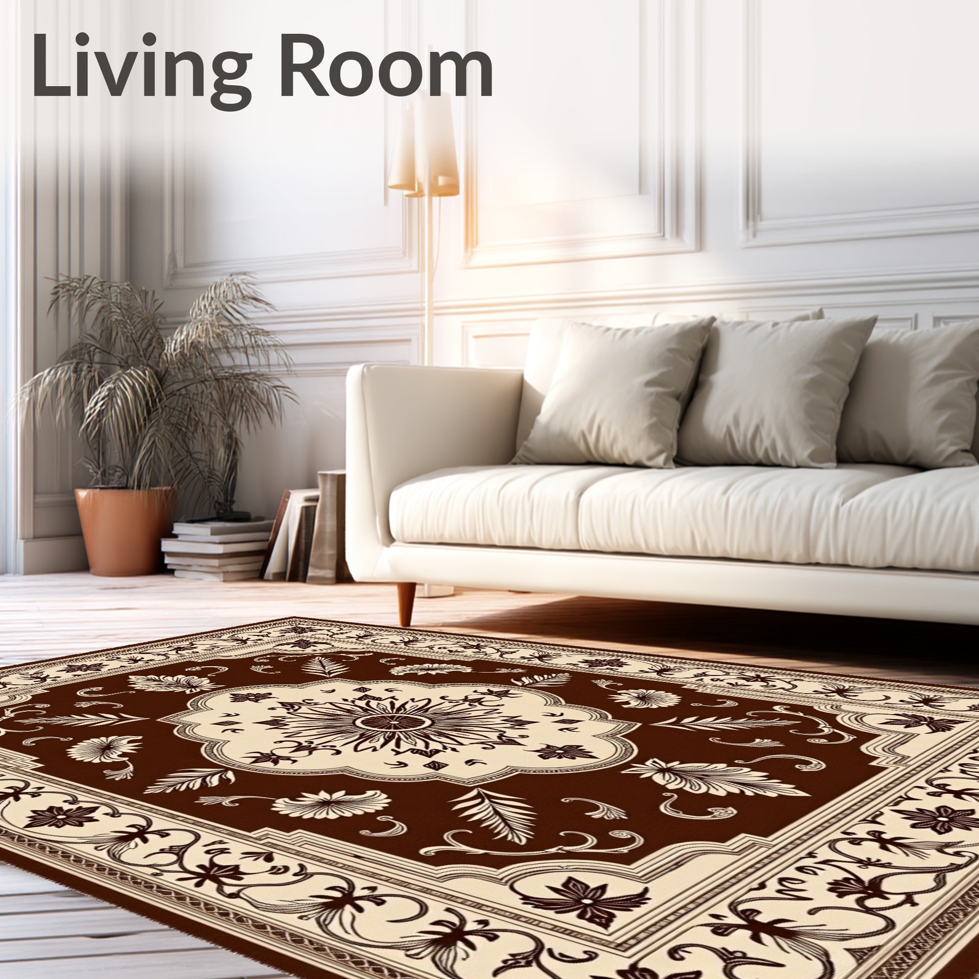 Dark Brown Floral Medallion Tapestry Rug