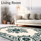 Dark Emerald Floral Medallion Border Rug