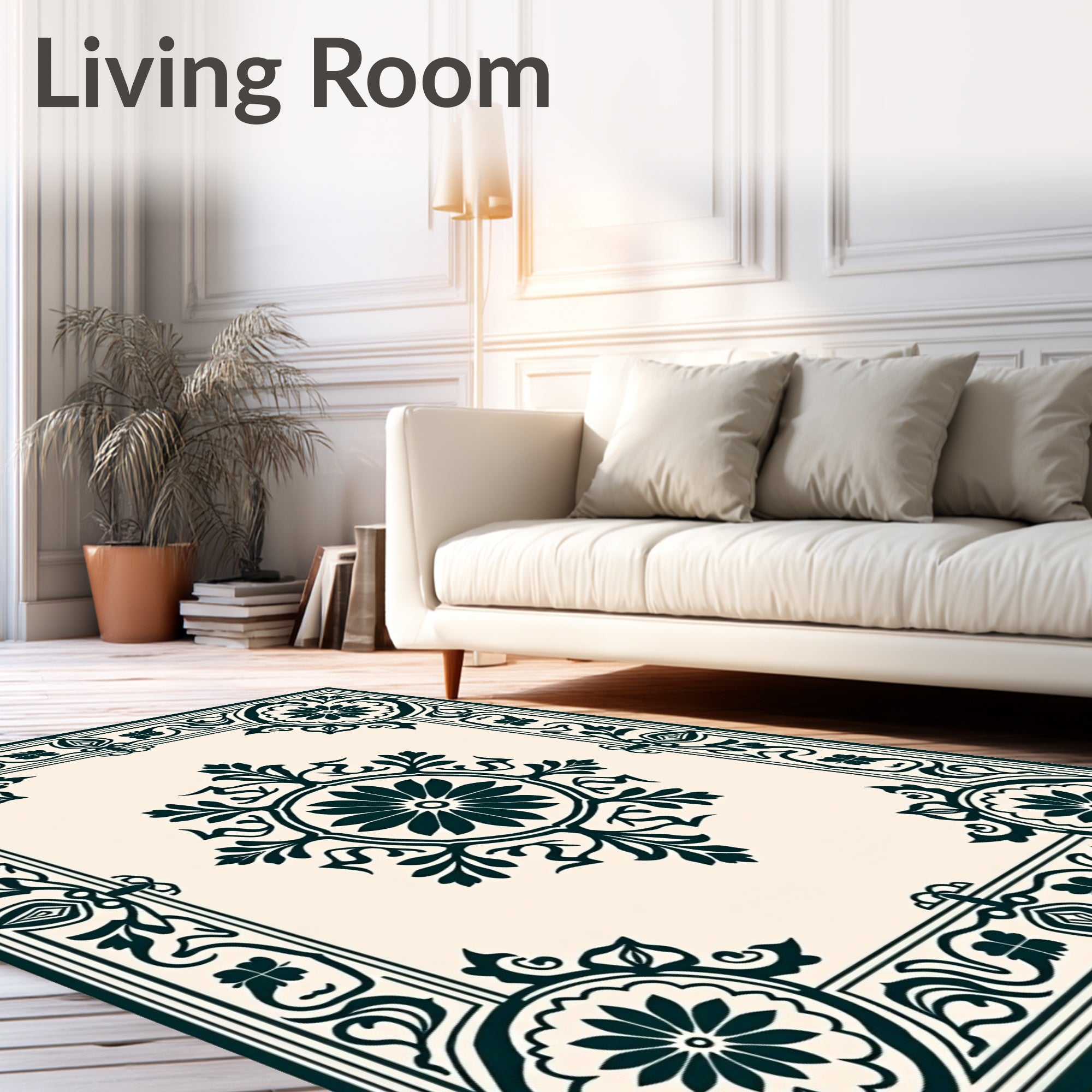 Dark Emerald Floral Medallion Border Rug
