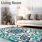 Mandala Teal Ivory Abstract Ornate Rug