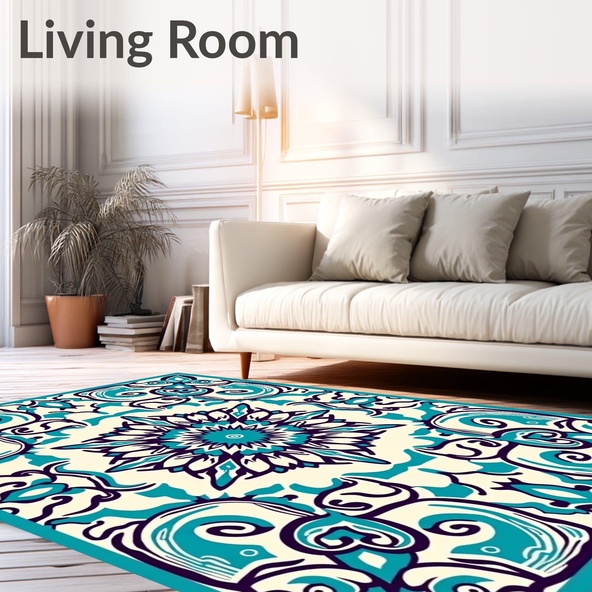 Mandala Teal Ivory Abstract Ornate Rug