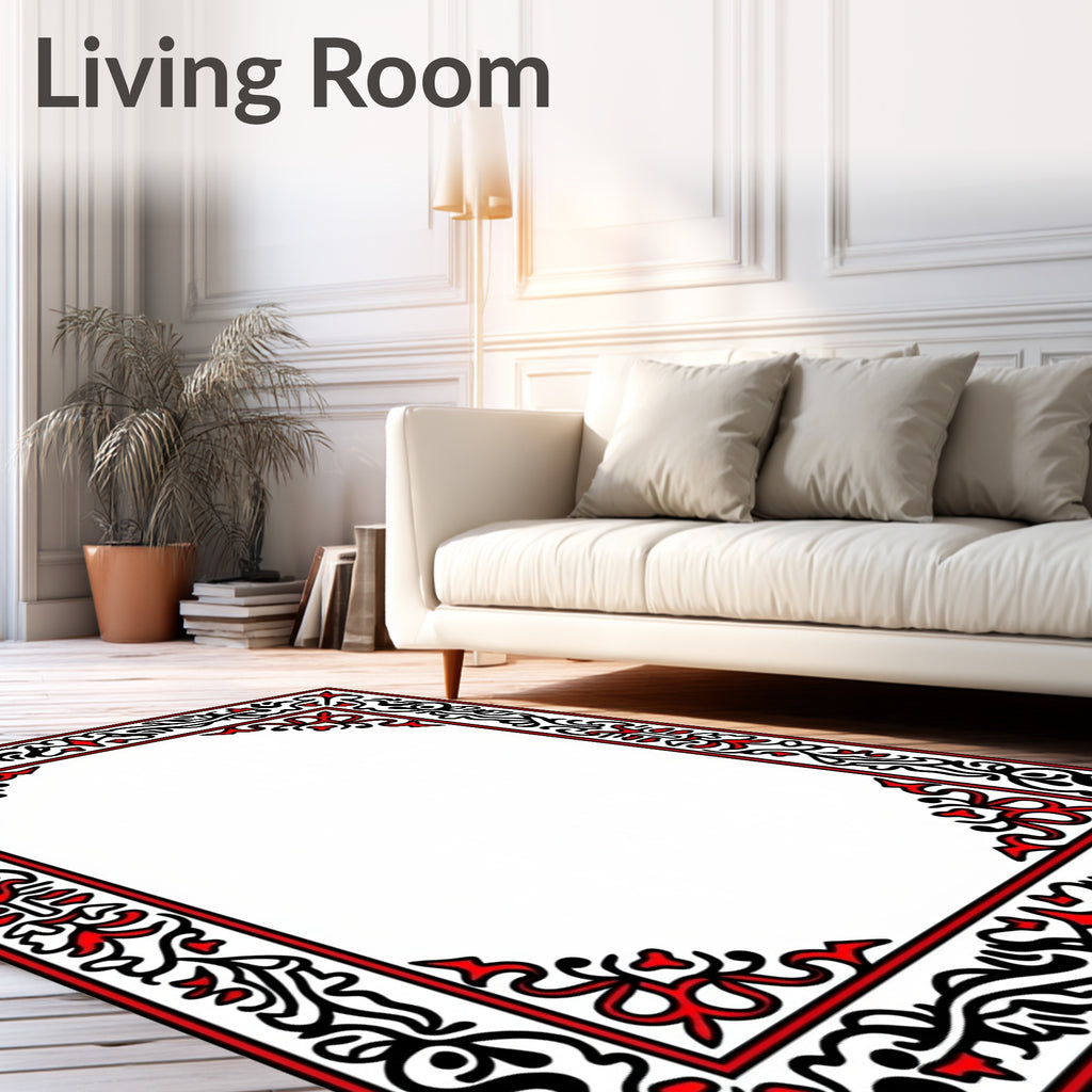 Crimson Black Organic Border Rug