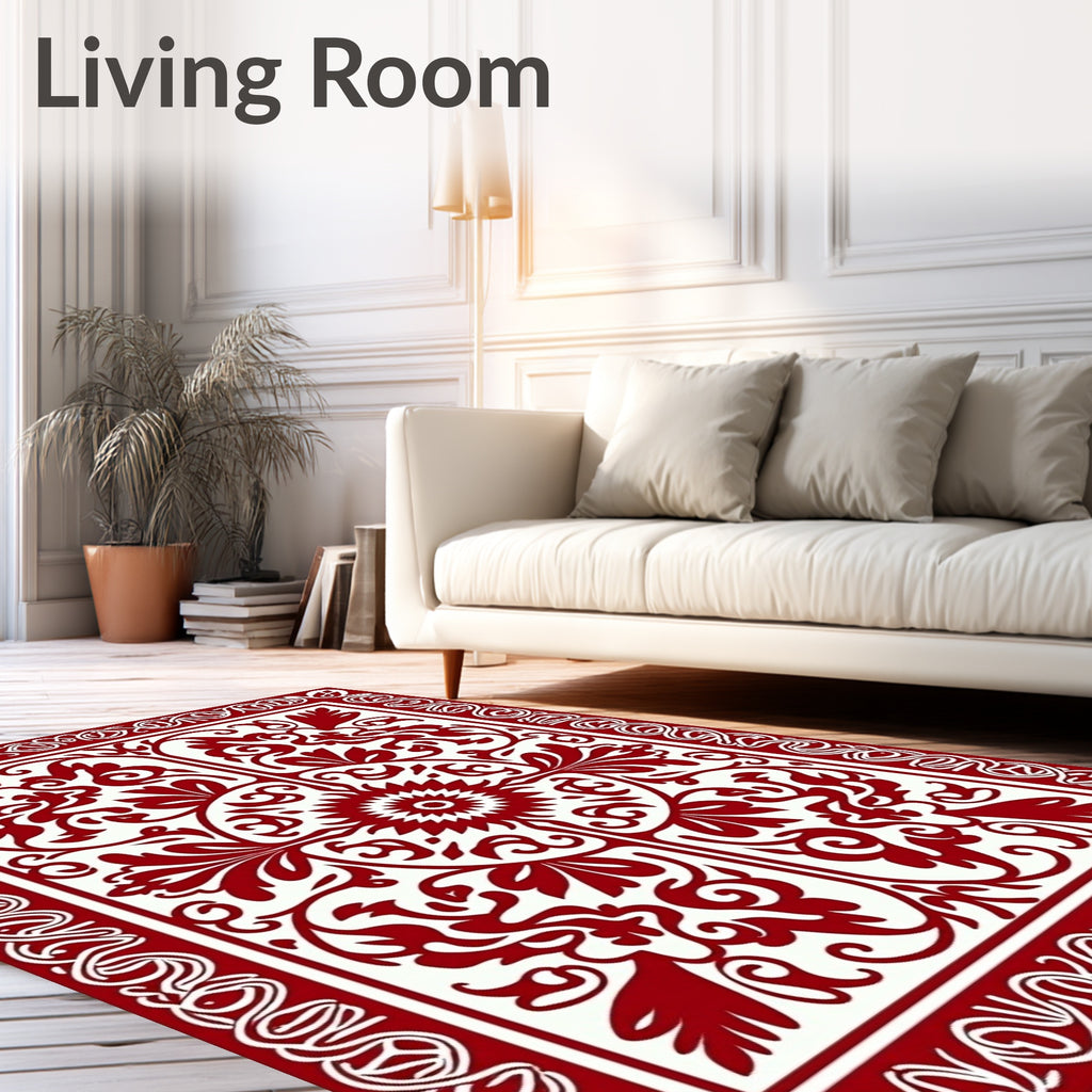 Crimson Red Floral Medallion Border Rug