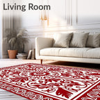 Crimson Red Floral Medallion Border Rug