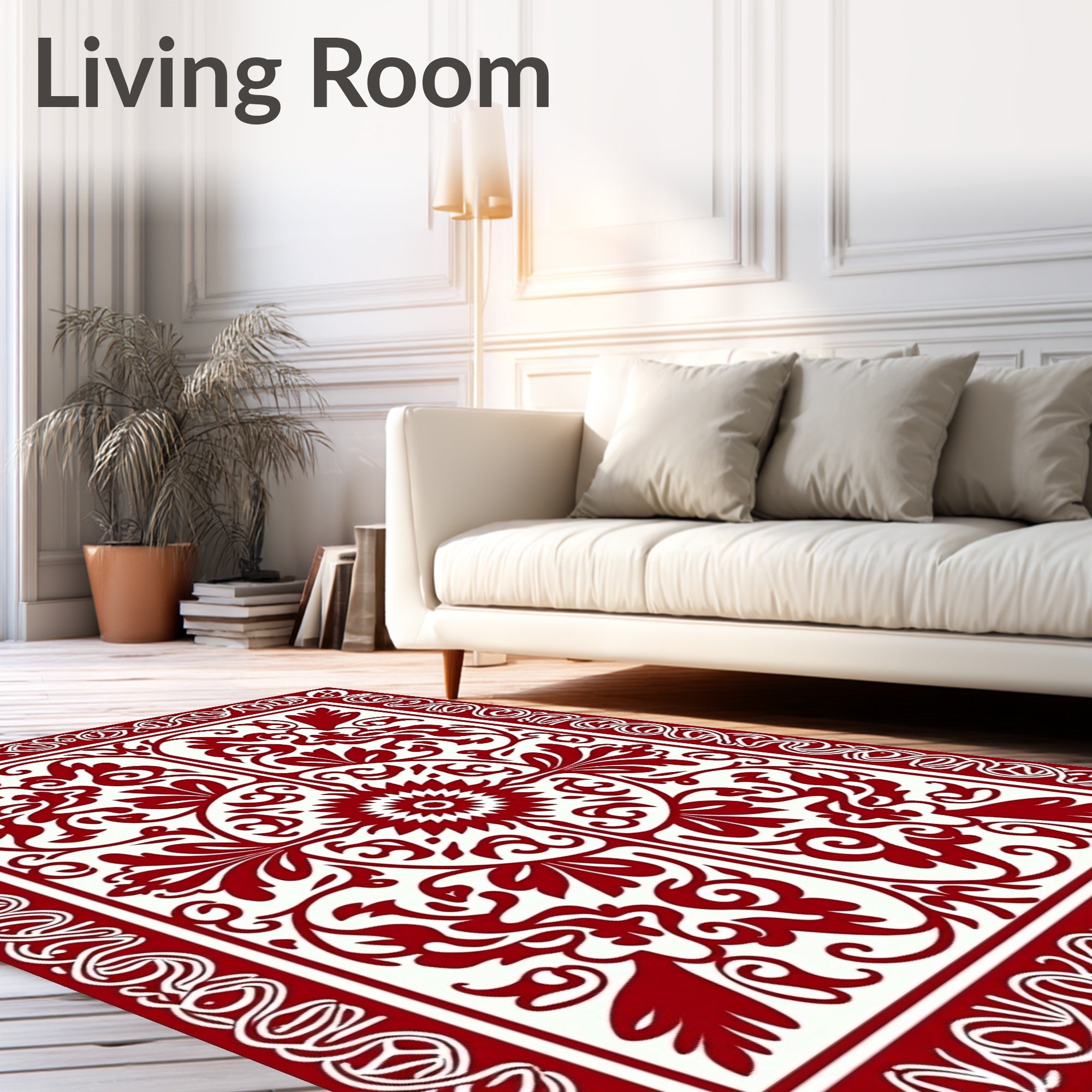 Crimson Red Floral Medallion Border Rug