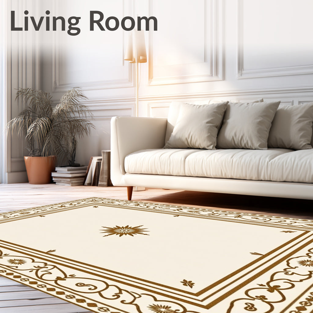 Elegant Brown Filigree Border Star Rug