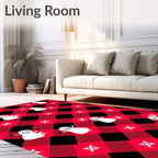 Red Black Buffalo Plaid Snowman Medallion Rug