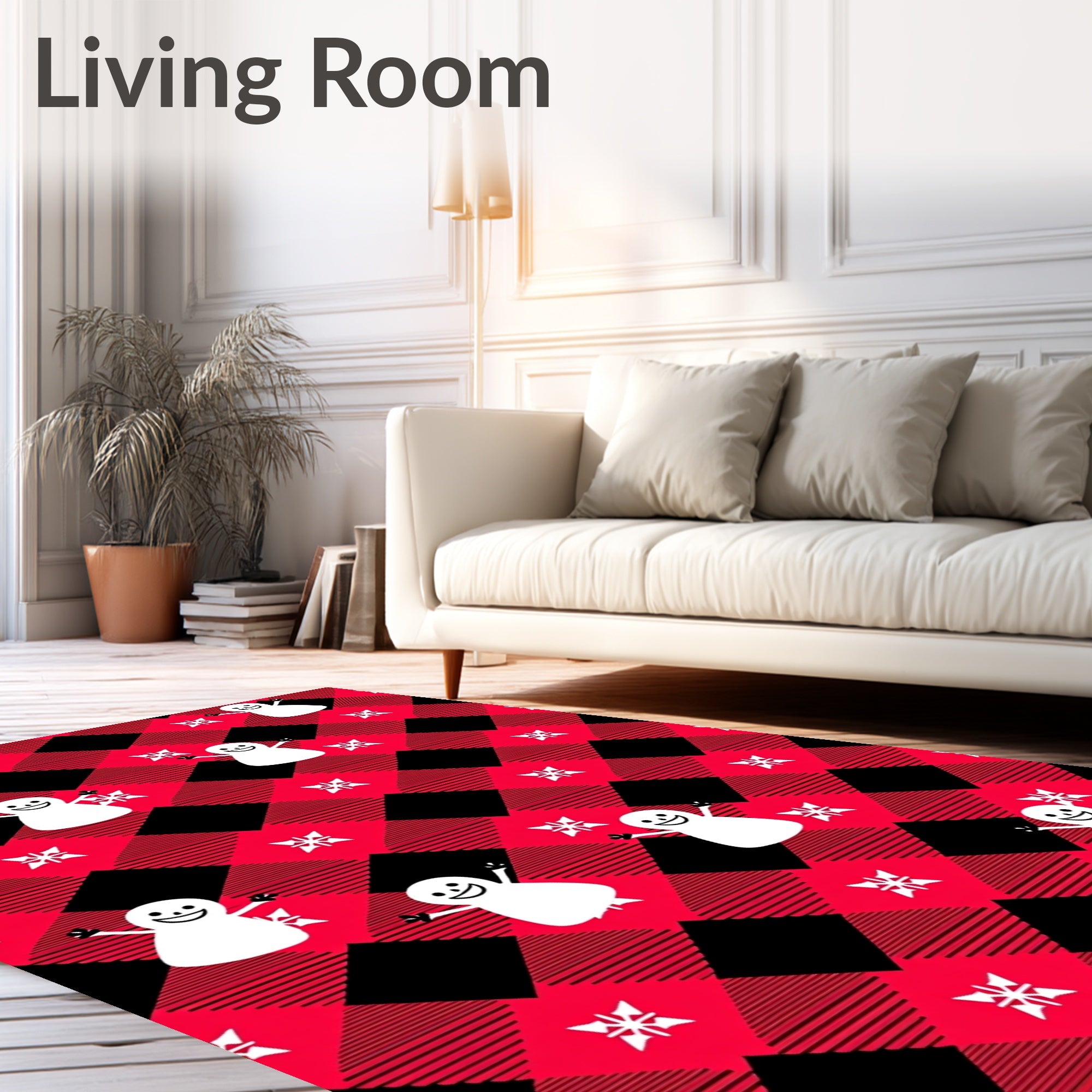 Red Black Buffalo Plaid Snowman Medallion Rug