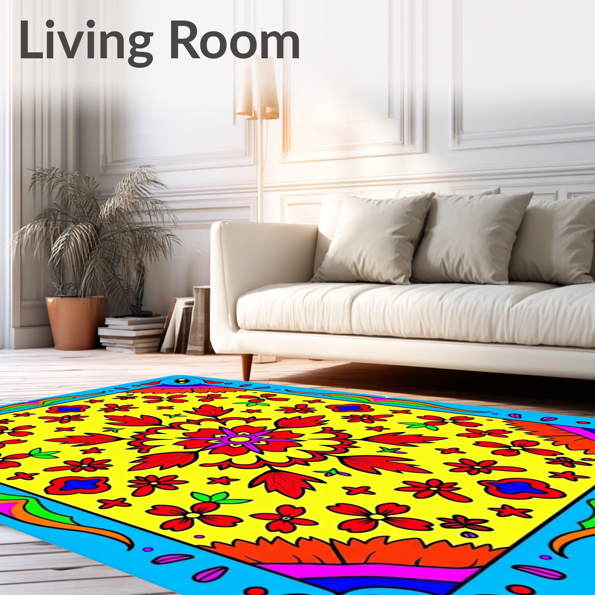 Radiant Yellow Floral Medallion Frame Rug