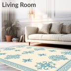 Classic Teal Medallion Cream Border Rug