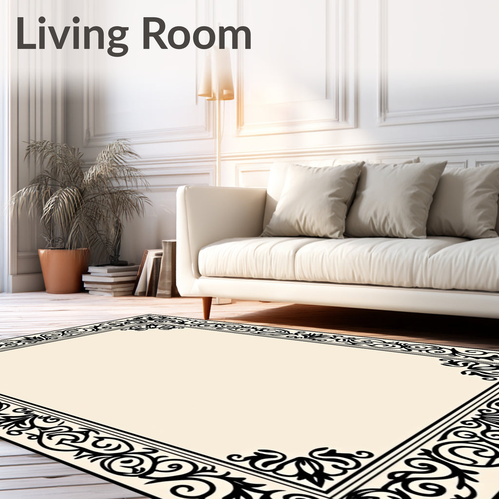 Black Ivory Scrollwork Frame Rug