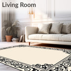 Black Ivory Scrollwork Frame Rug