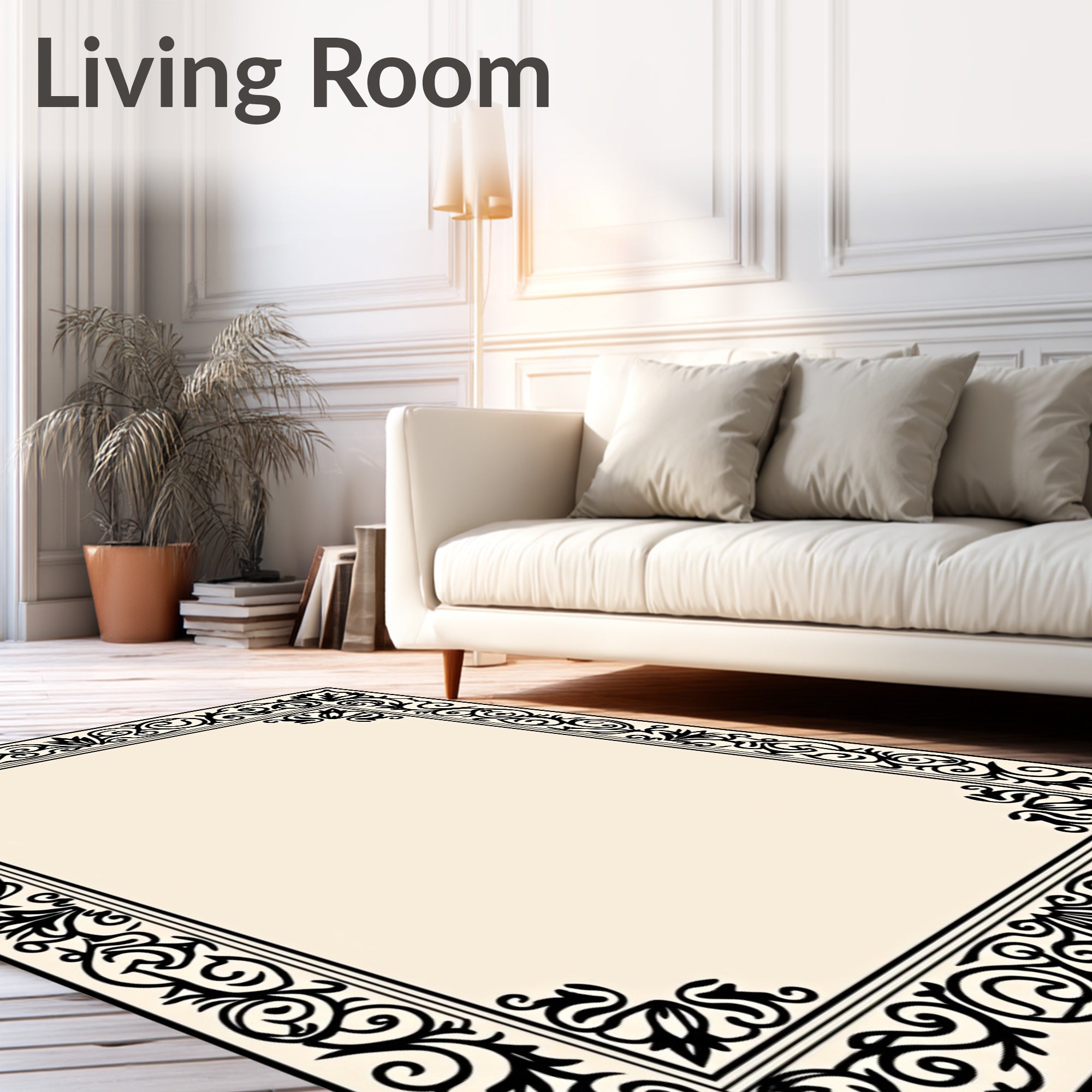 Black Ivory Scrollwork Frame Rug