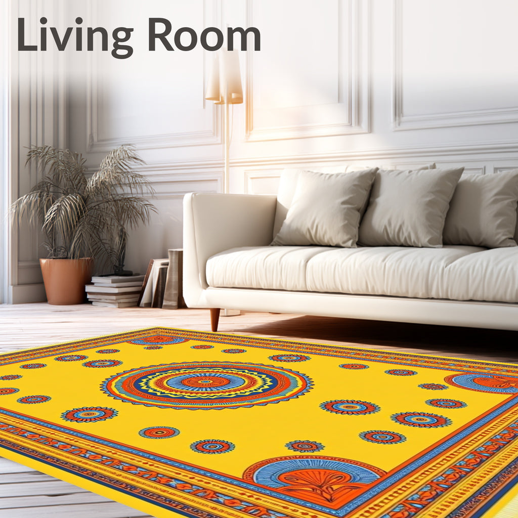Sunny Yellow Mandala Floral Rug