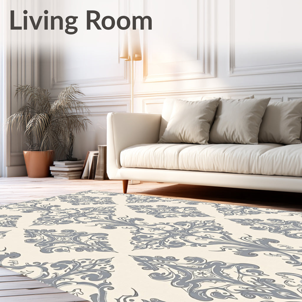 Elegant Gray Floral Damask Rug