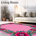 Bright Fuchsia Floral Vine Border Rug