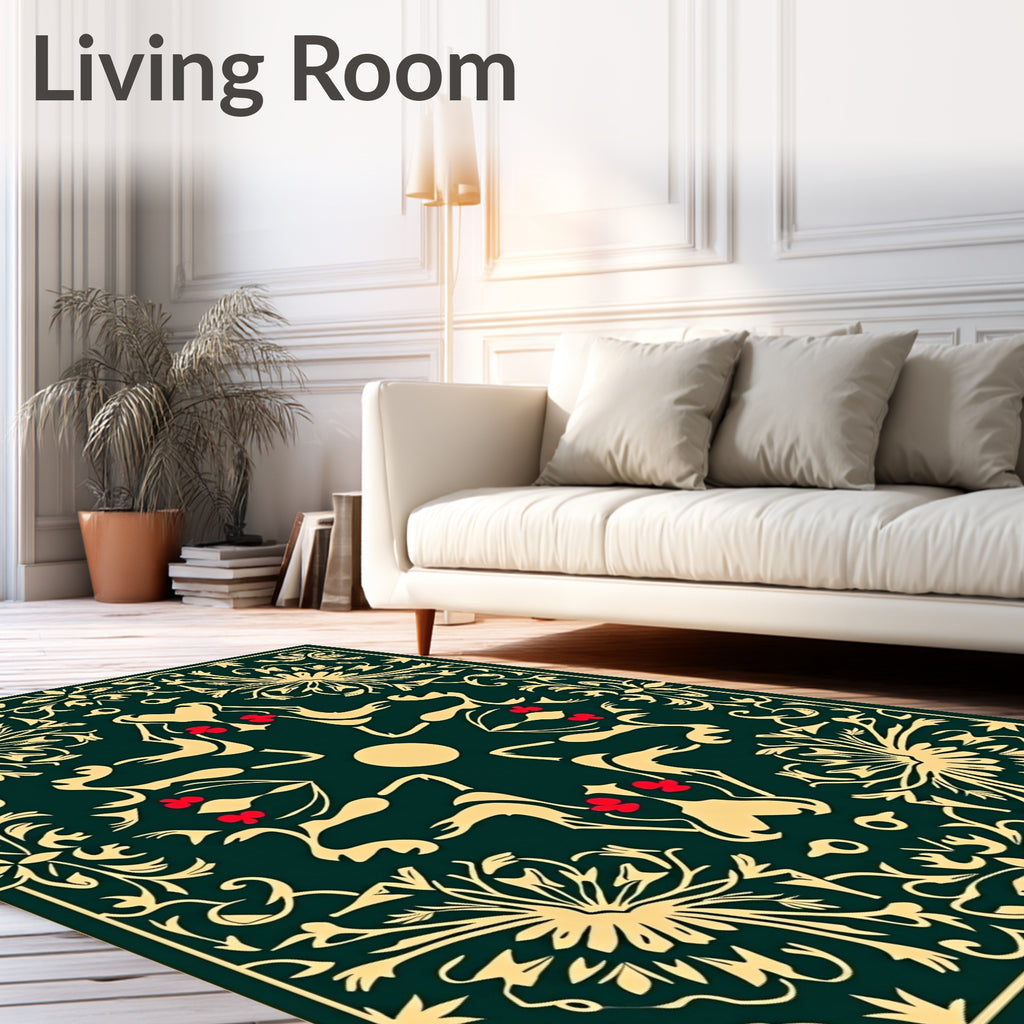 Elegant Black Gold Floral Medallion Rug