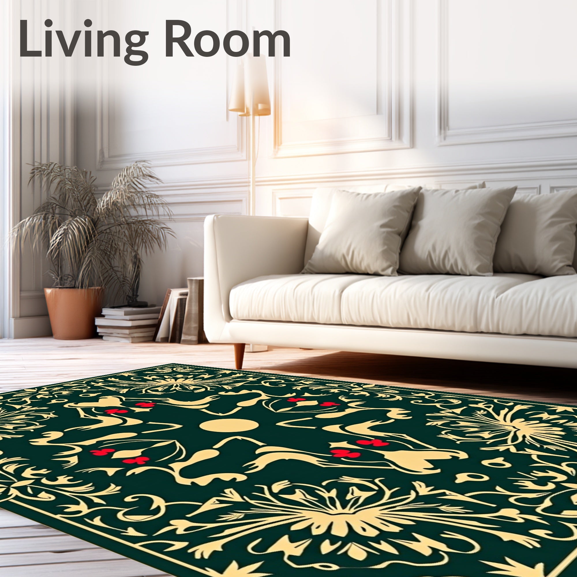 Elegant Black Gold Floral Medallion Rug