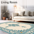Elegant Teal Floral Medallion Border Rug